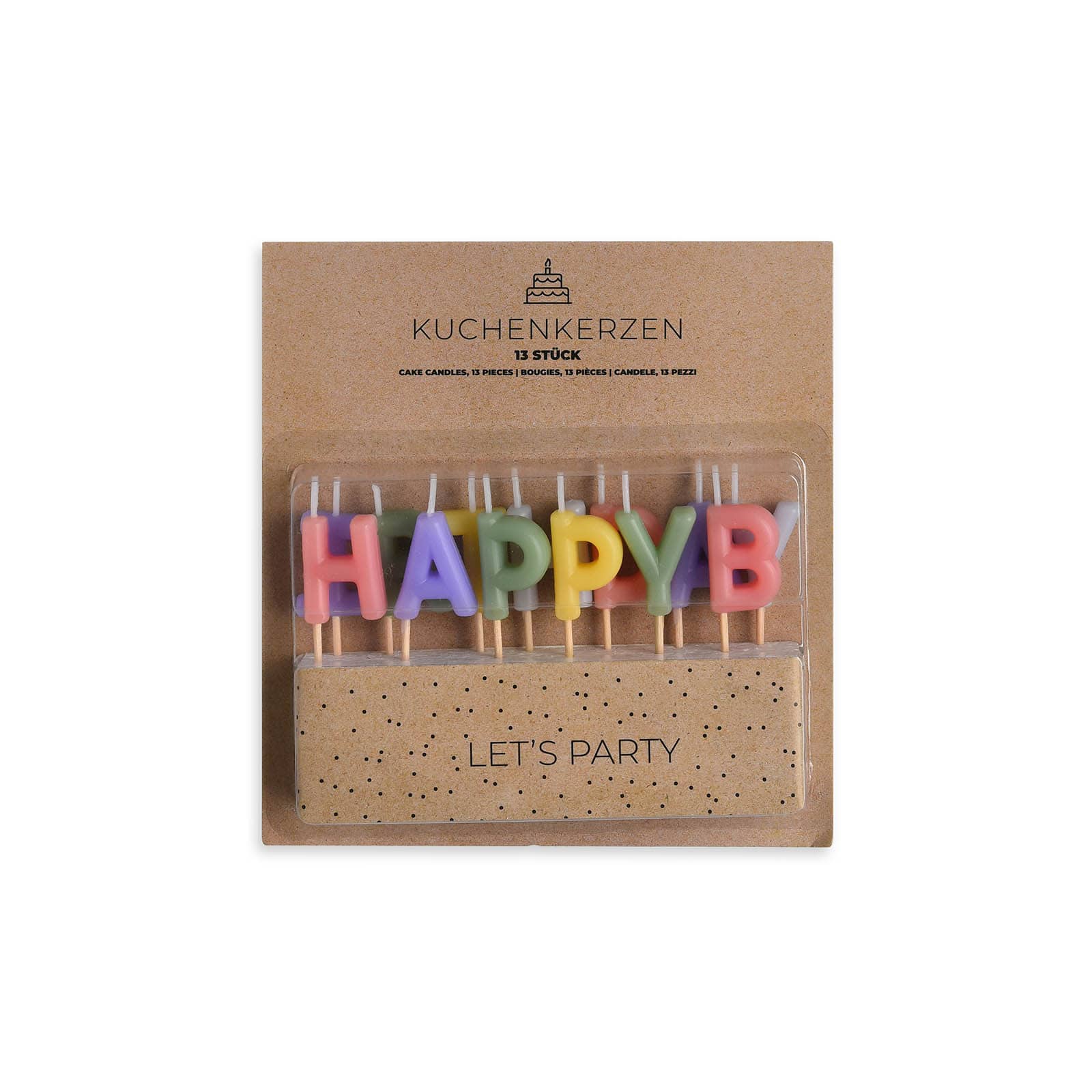 Kuchenkerzen-Set Happy Birthday Bunt,H 100 mm, 13 -tlg.