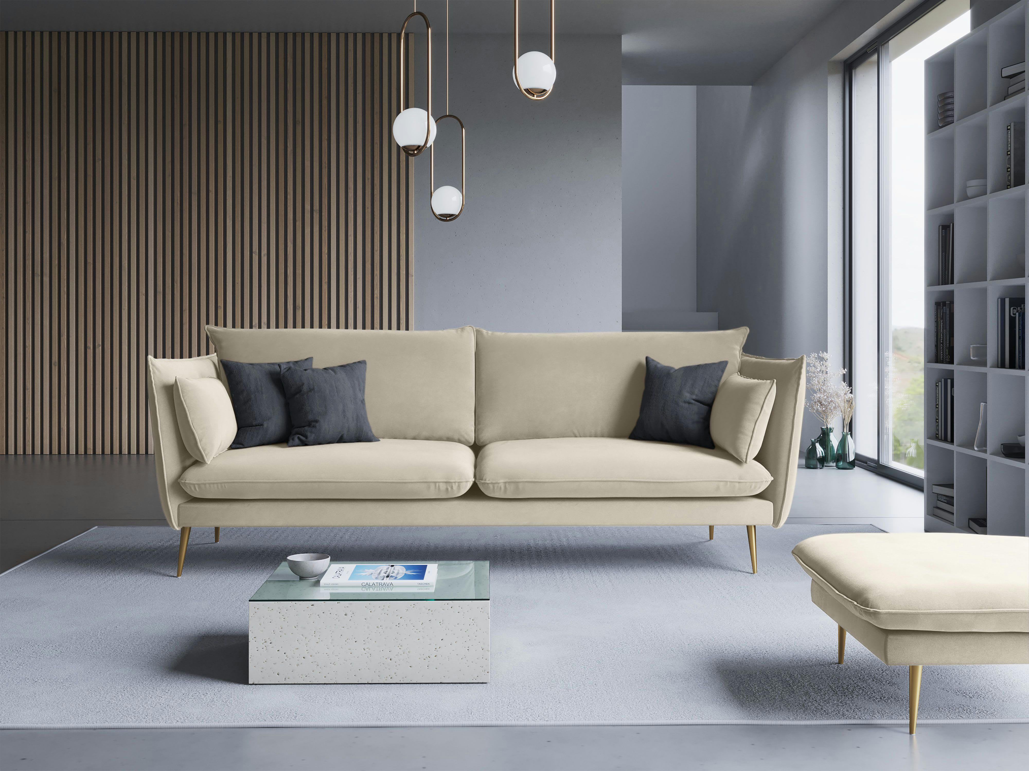 AGATE - Canapé 4 places en velours beige