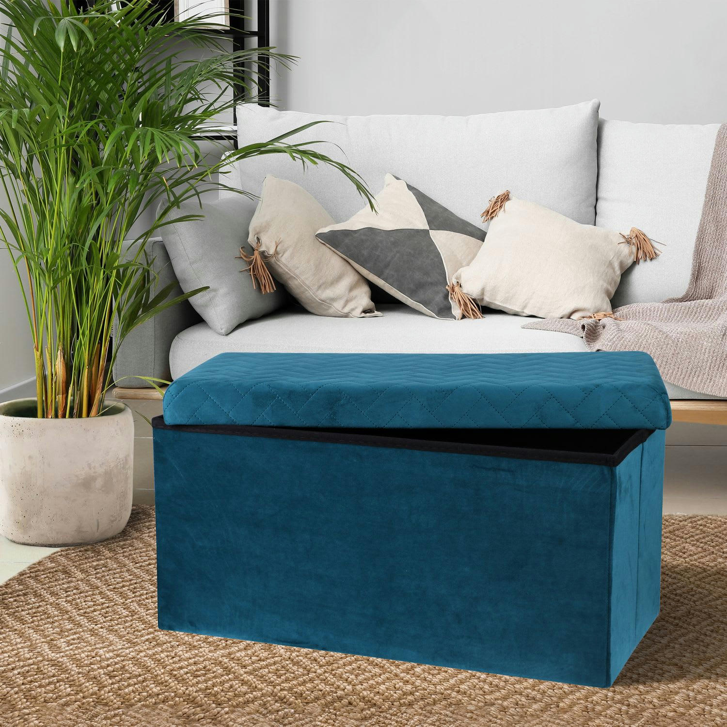 KUBE - Banc de rangement pliable en velours vert