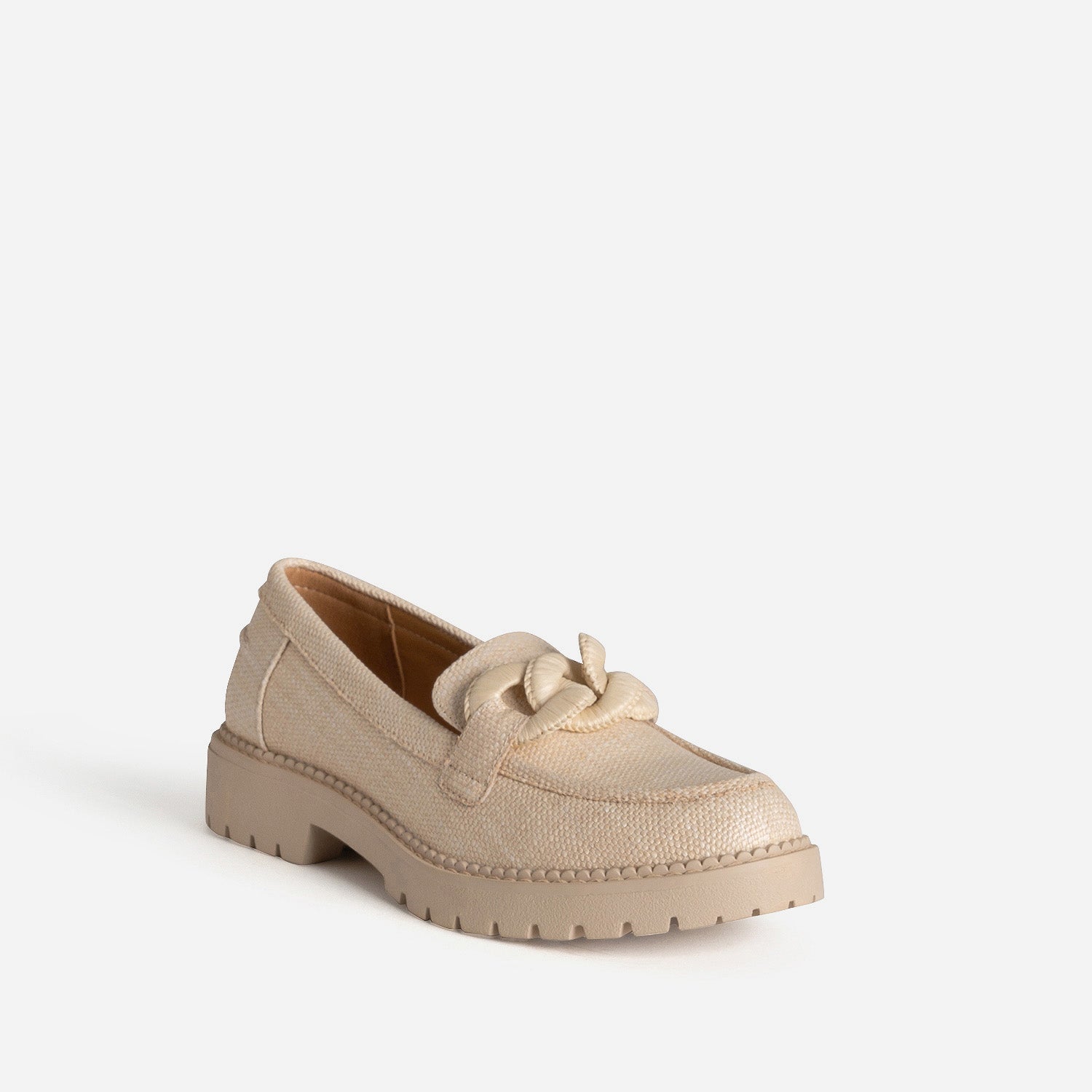 Mocassin TEXTO beige tressage et maxi chaîne