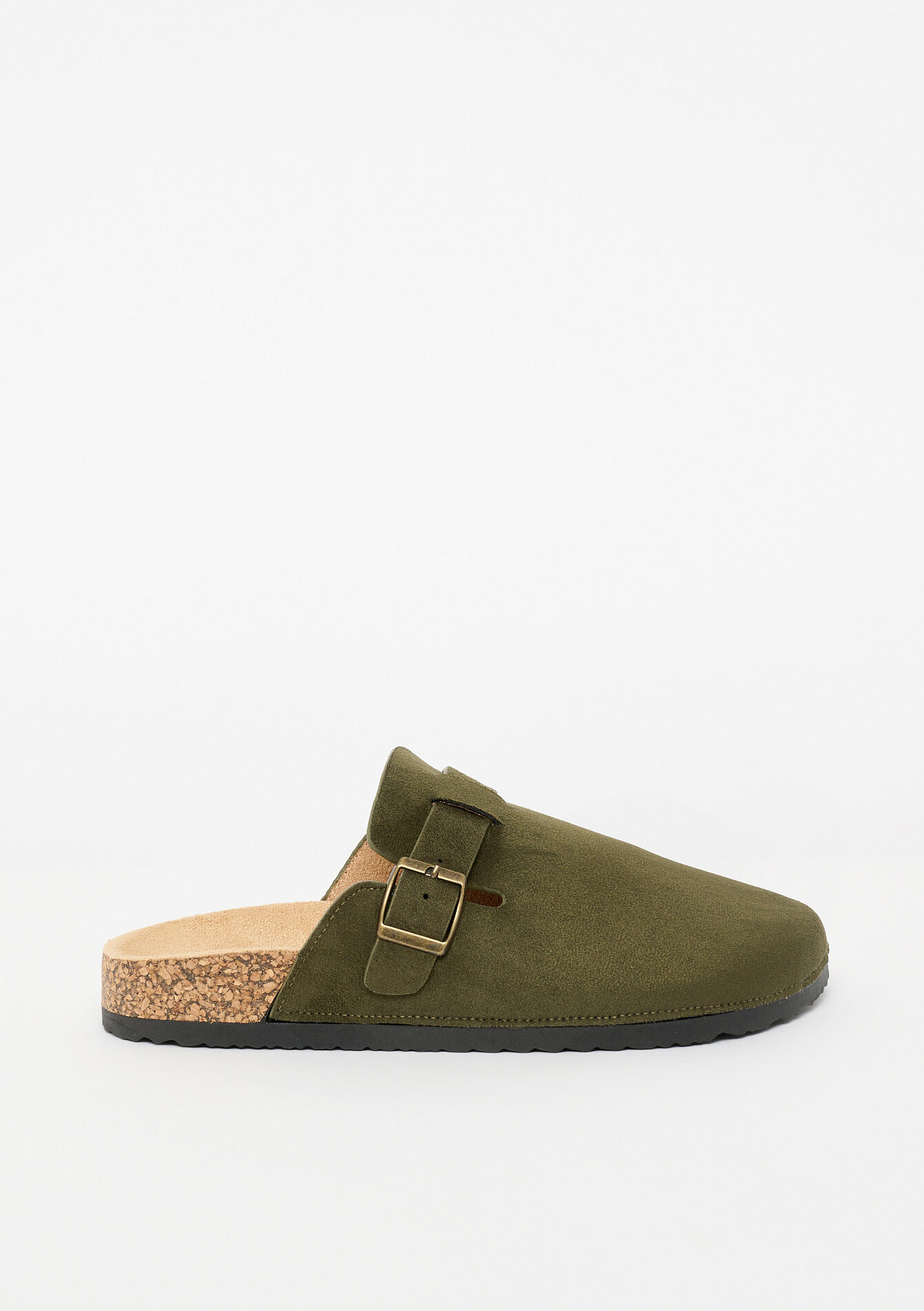 Suede mules met gespdetail