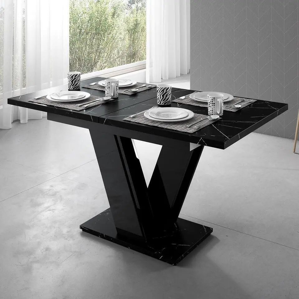 Meubella - Eetkamertafel Moris - Zwart marmer - 160 cm - Uitschuifbaar