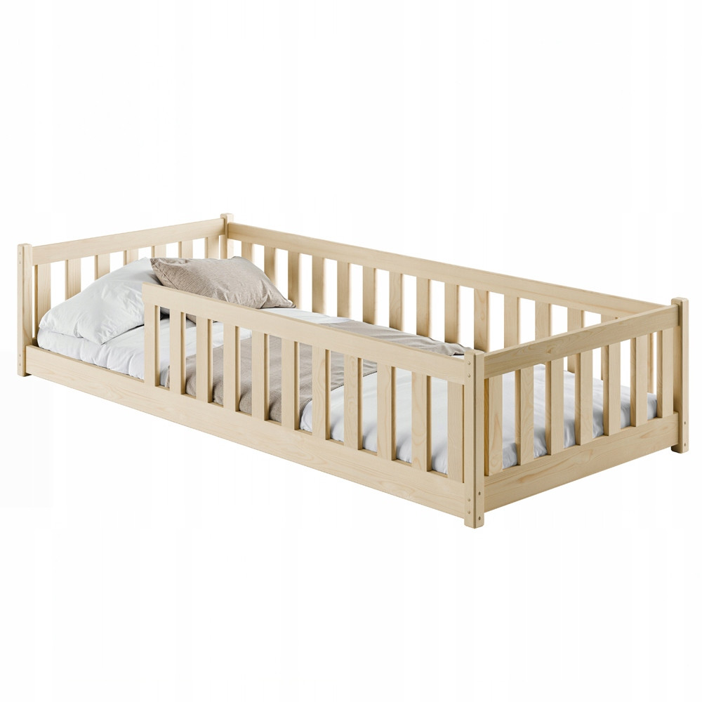 Sosnowe łożko dziecięce montessori BELLA 80x160 ze stelażem