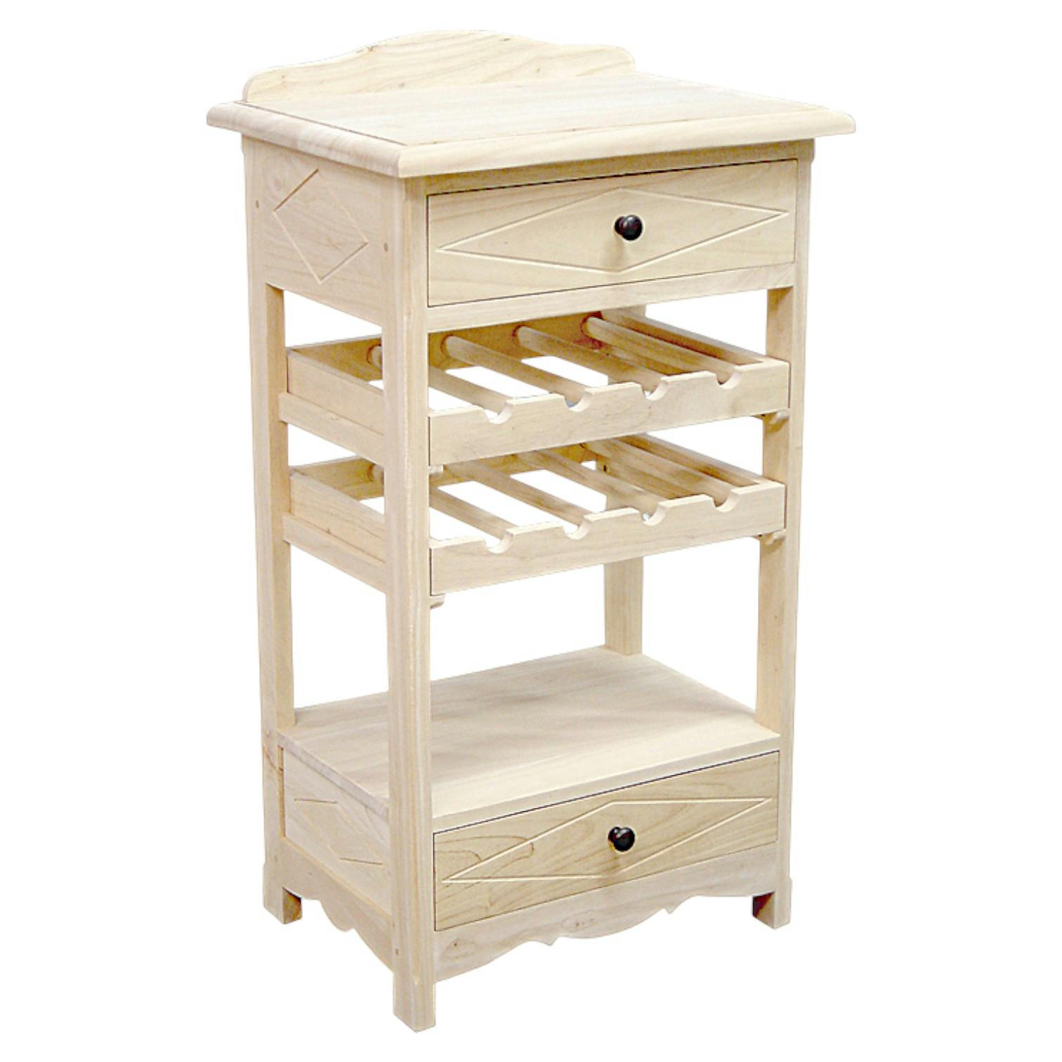 Desserte de cuisine Hévéa 2 tiroirs, 1 étagère, 2 racks à bouteilles 49x38x84cm TRADITION