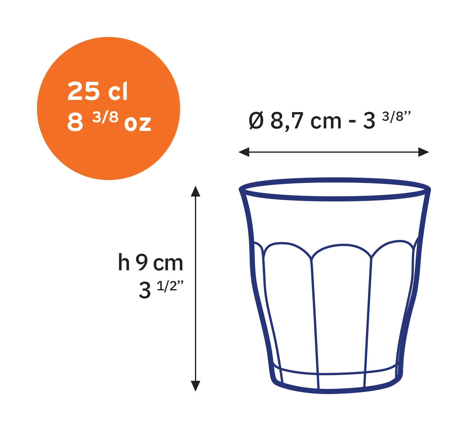Le Picardie - Verre à eau - Gris - 25cl (Lot de 4)