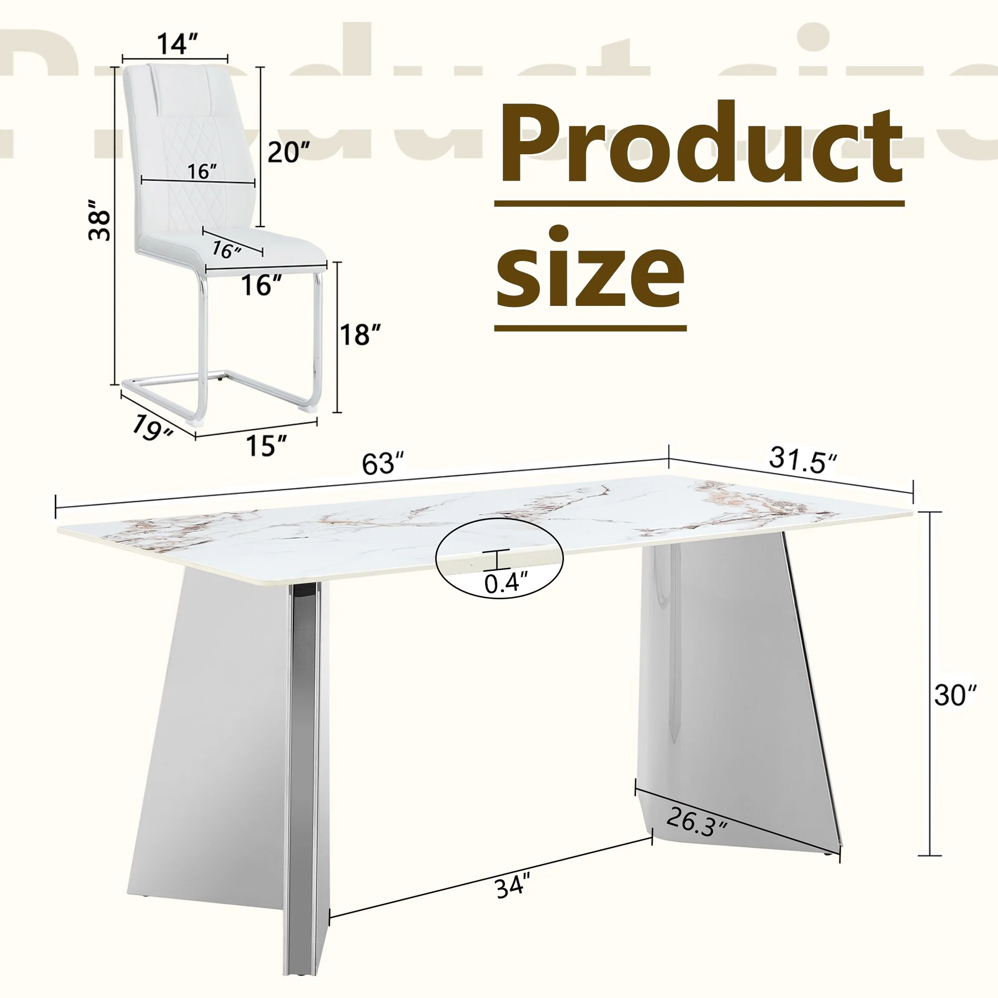 Table and chair set, Luxurious Sintered Stone Dining Table Set - 6 High-quality PU Chairs With Arched Metal Legs