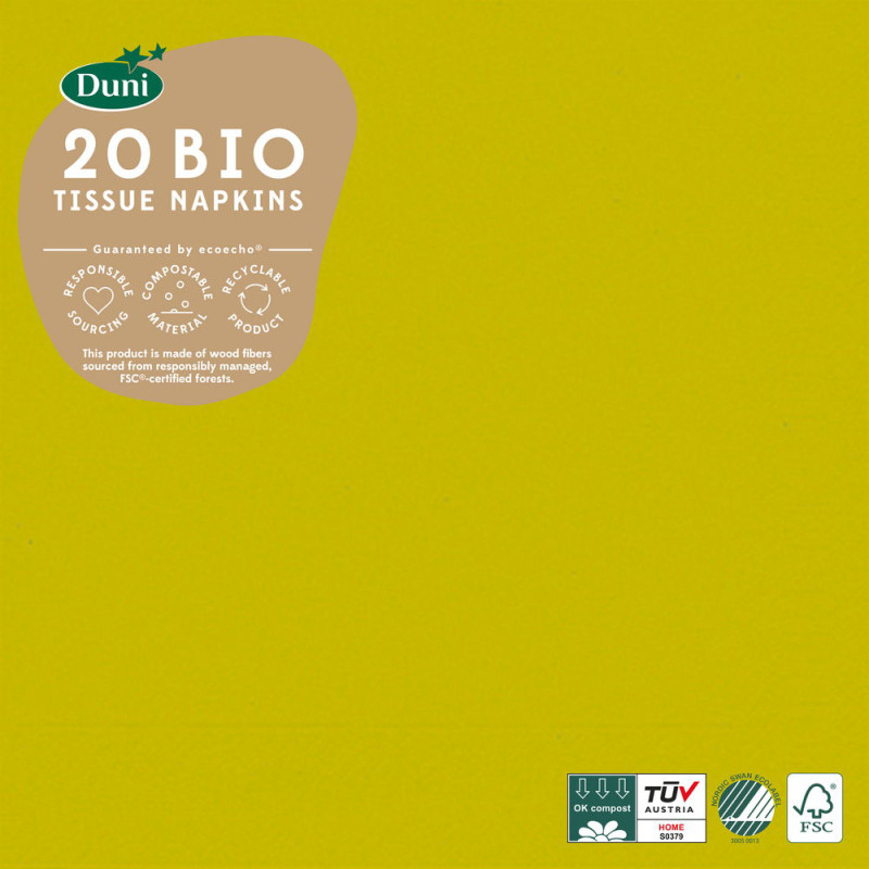 Serviette en tissu Bio 3 plis kiwi 33 x 33 cm 20 pièces DUNI