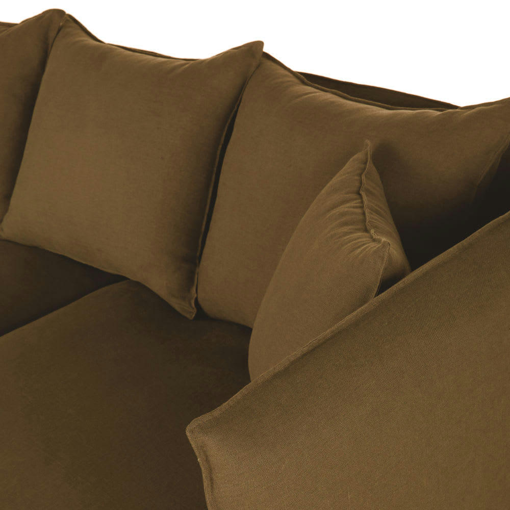 Louvain - Housse de canapé d'angle droit en lin froissé marron havane