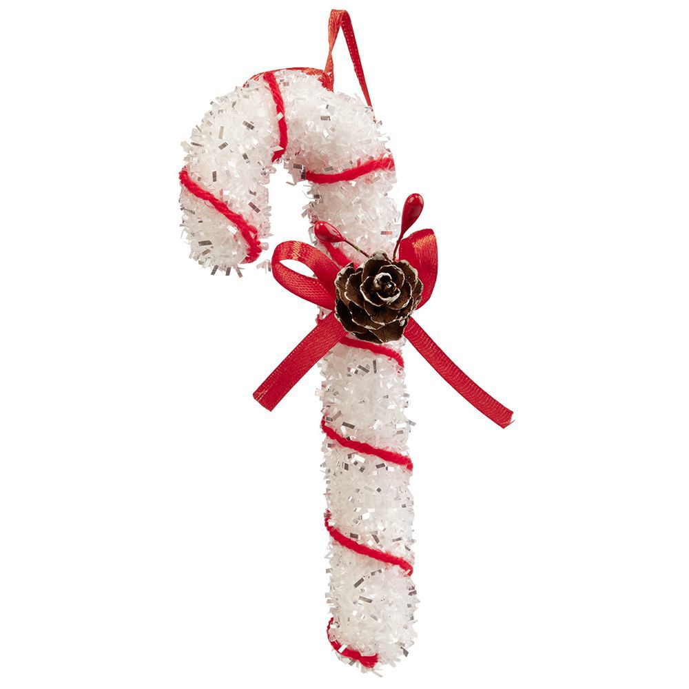 Suspension de No&euml;l sucre d&rsquo;orge canne rouge et blanc H.19cm