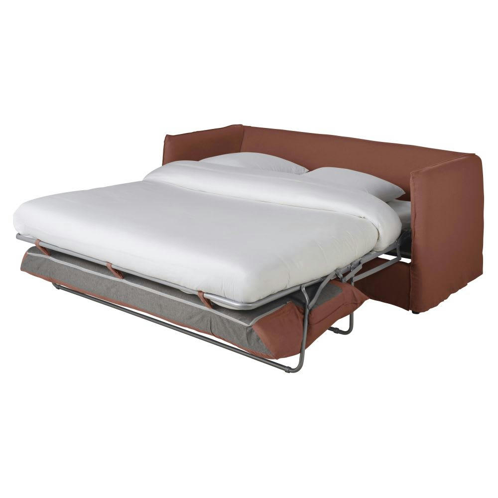 Louvain - Housse de canapé convertible 3/4 places en lin supérieur rouge rhubarbe