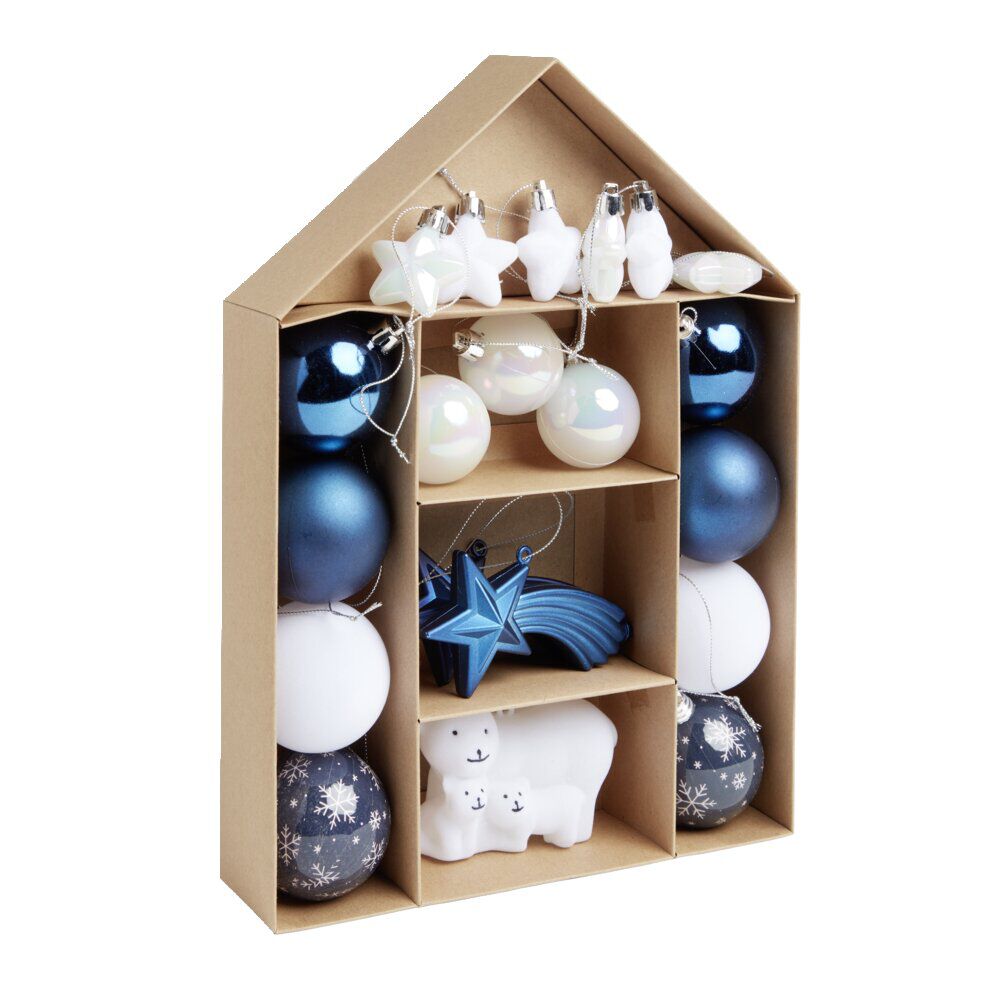 Kit décoration sapin de No&euml;l boréal bleu et blanc 20 pièces