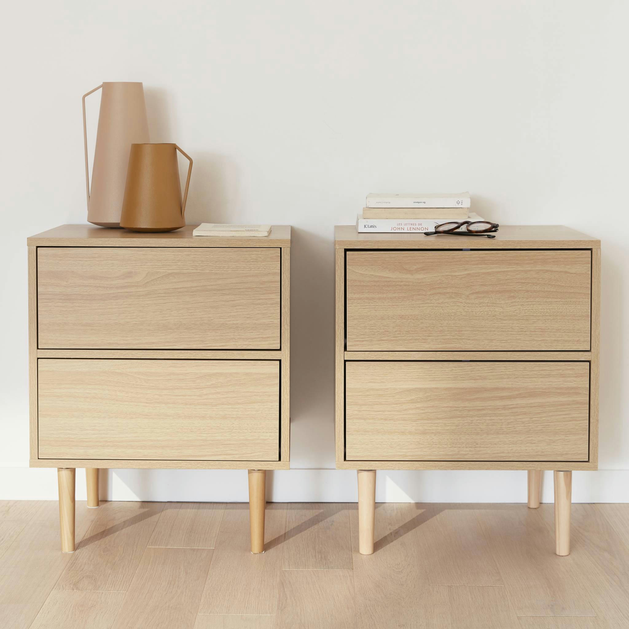 MIKA - Lot de 2 tables de chevet décor et bois naturel