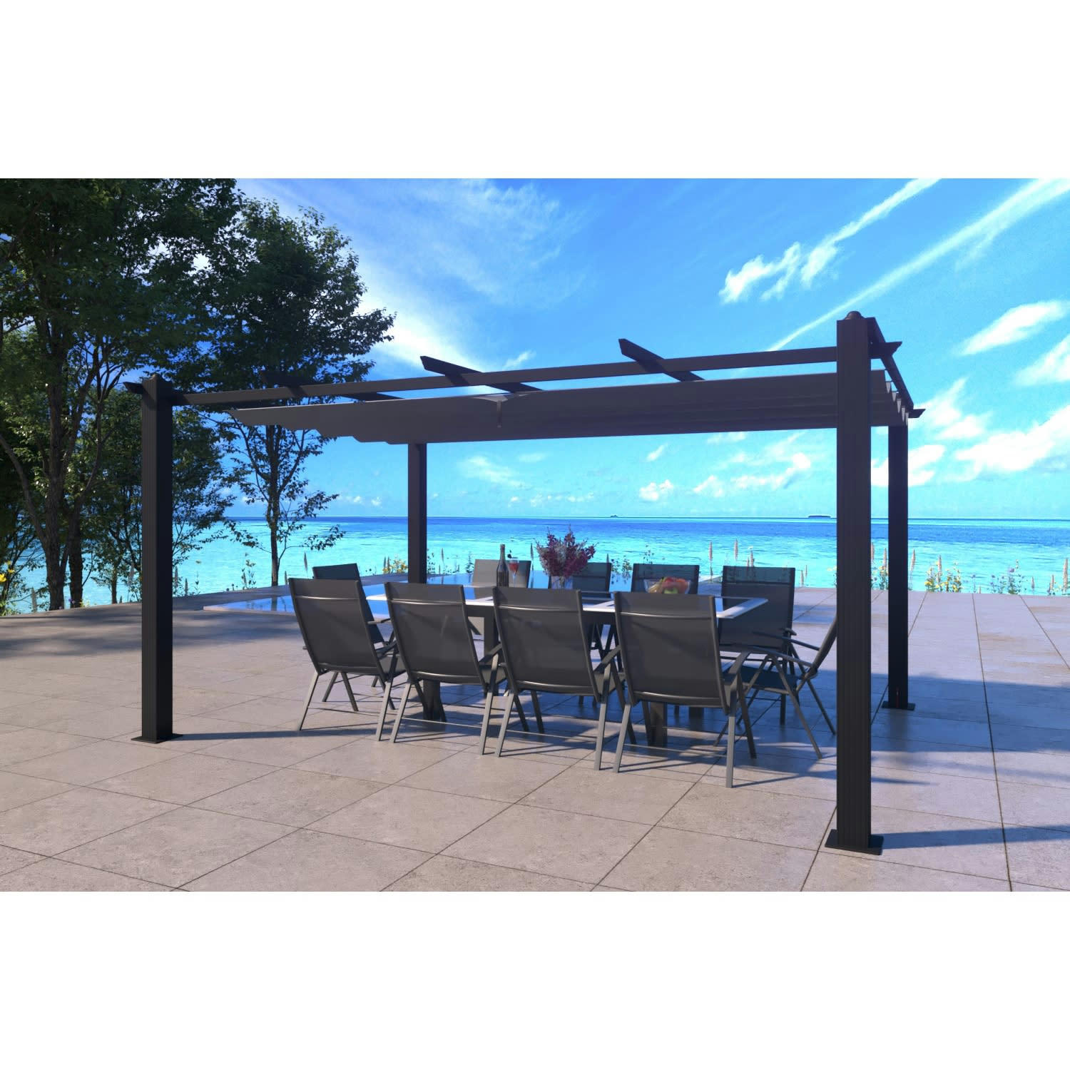 NILA - Pergola auto-portée 3 x 4 m avec toile rétractable grise