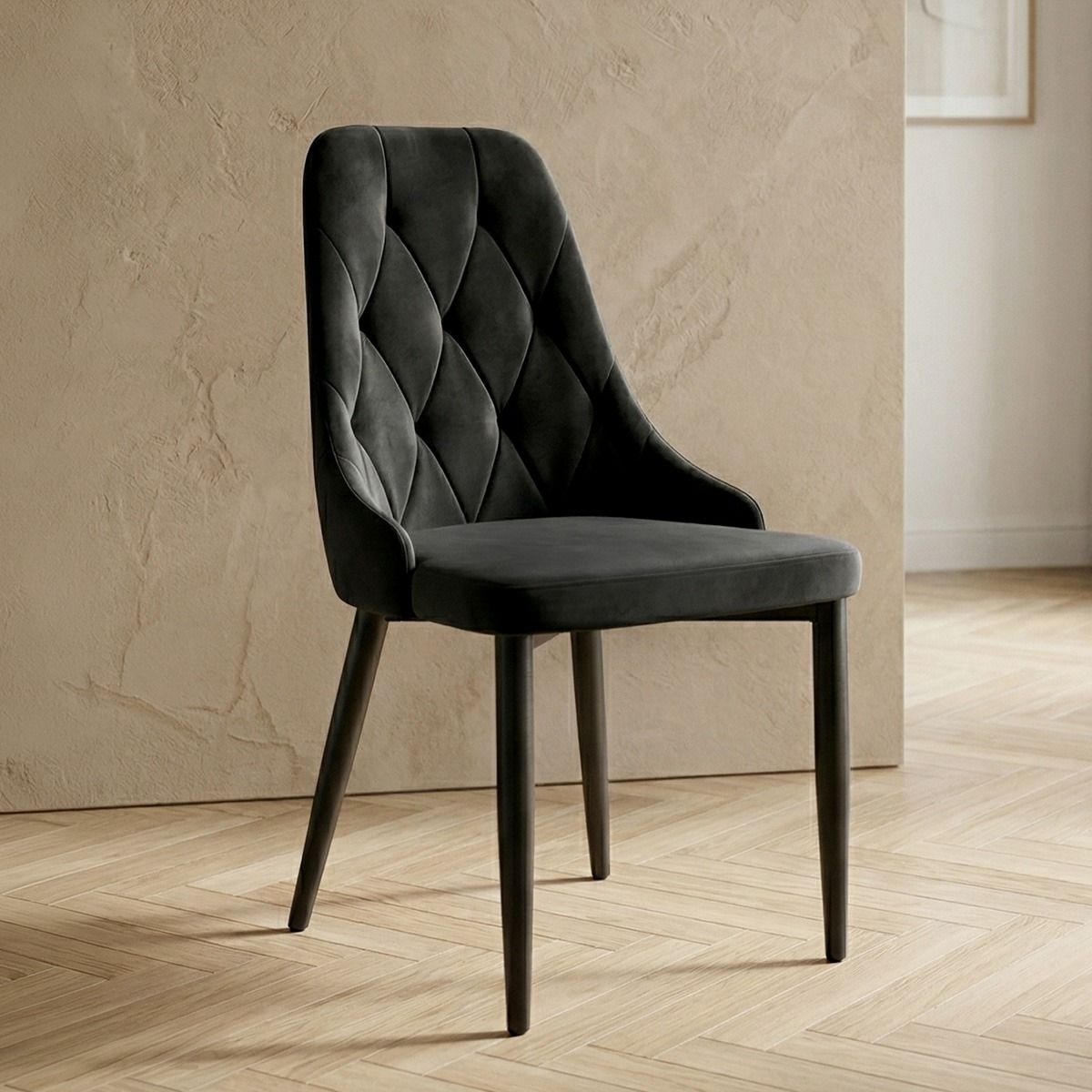 Krzesło LOUIS QUILTER welurowe czarne 46,5x58x88 cm