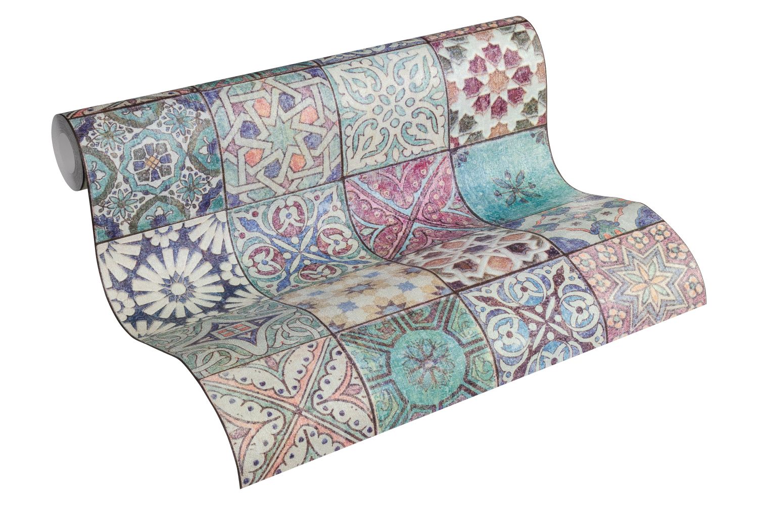 A.S. Création behang tegelmotief blauw, groen en paars - 53 cm x 10.05 m - AS-362051
