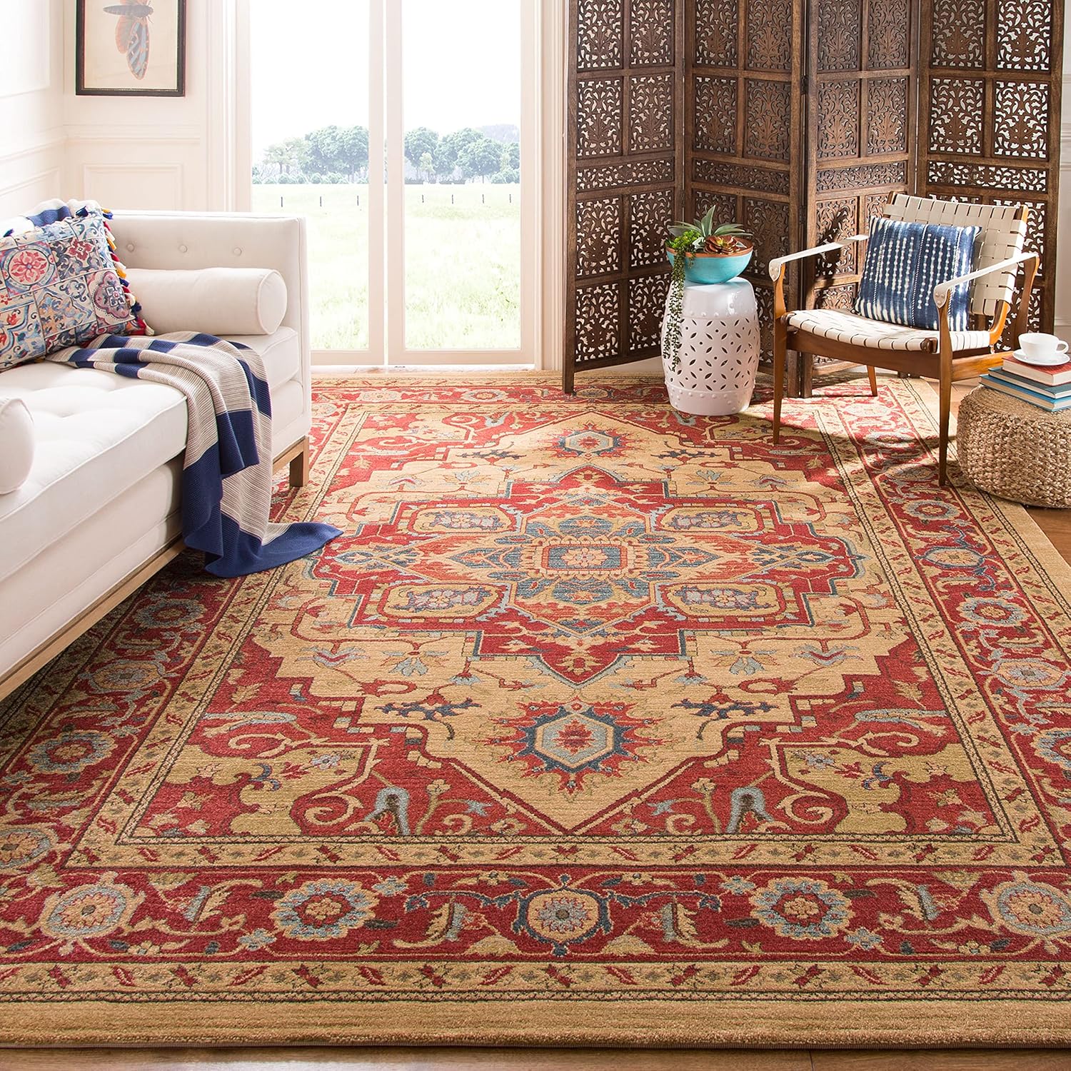 SAFAVIEH Mahal Collection 9' x 12' Red Natural MAH698A Traditional Oriental Non-Shedding Living Room Bedroom Dining Home Office Area Rug