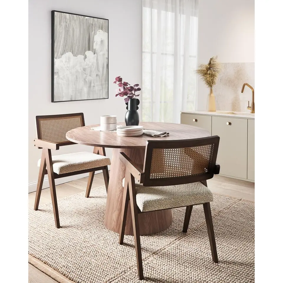 AVA - Eetkamerstoelen set van 2 - Donkerbruin/Lichtbeige - Rubberhout