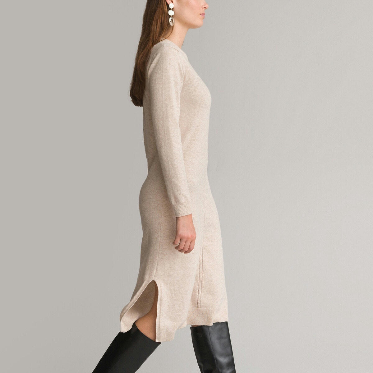 Robe droite, en tricot, manches longues