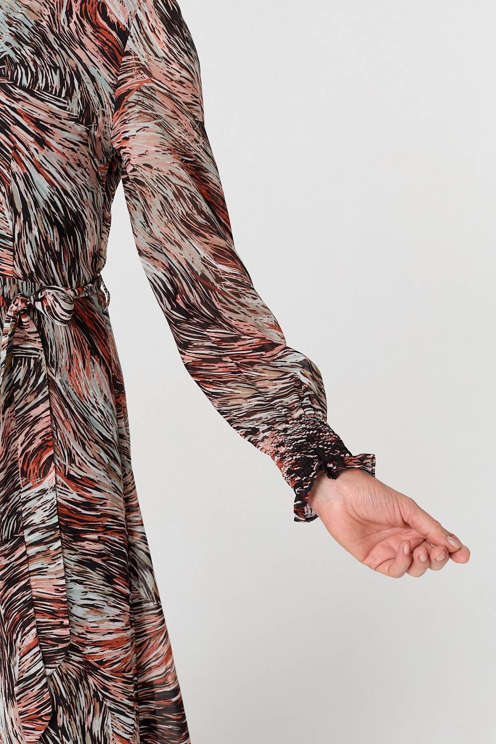Izabel London Printed Tie Waist Long Sleeve Maxi Dress