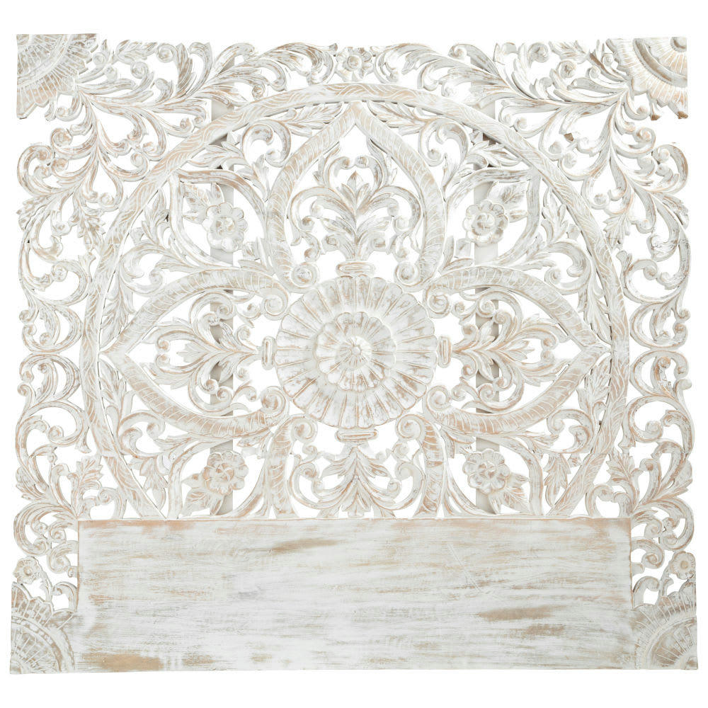 Kerala - Tête de lit 180 en manguier massif sculpté blanc