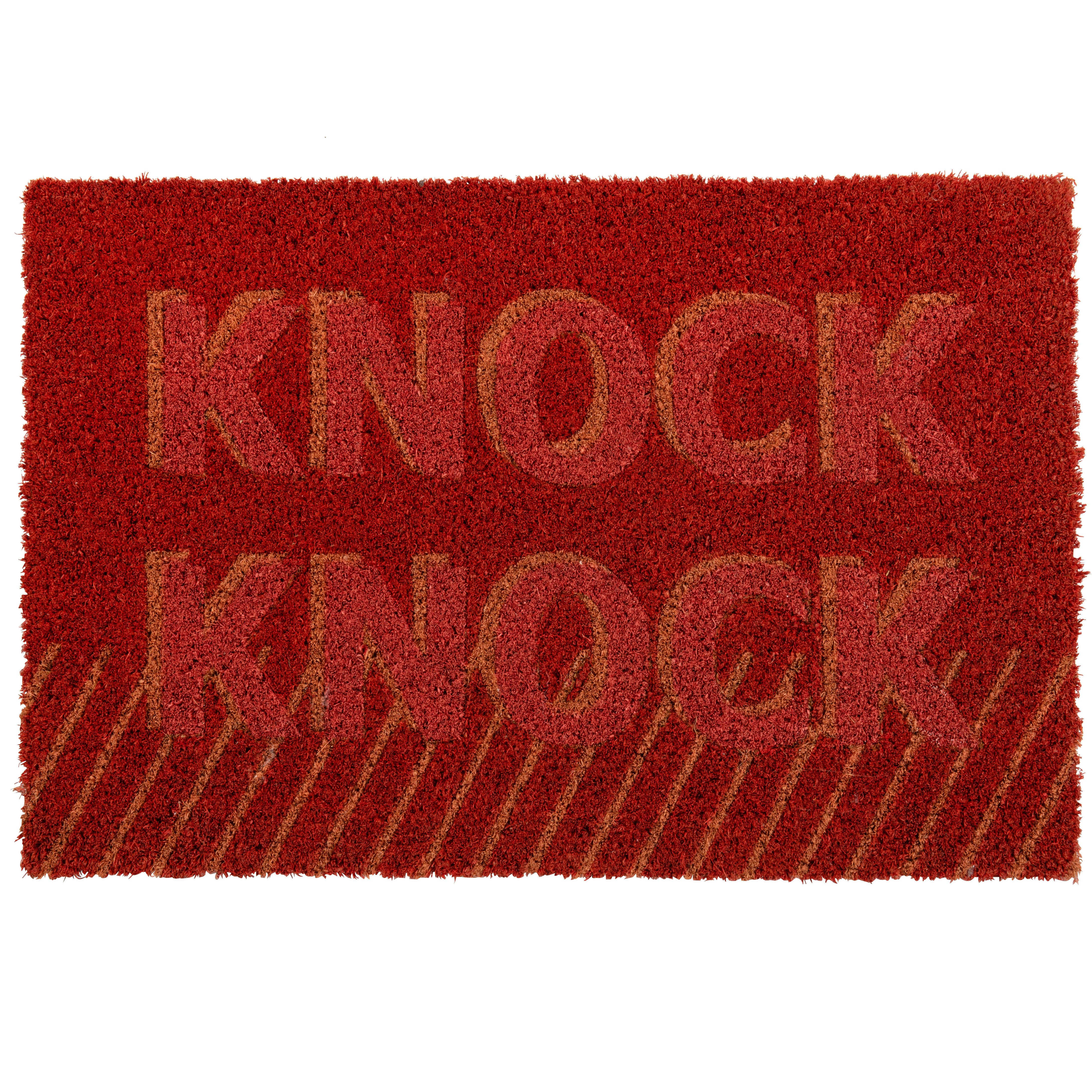KNOCK - Paillasson en fibre de coco avec inscriptions orange et rose 40x60