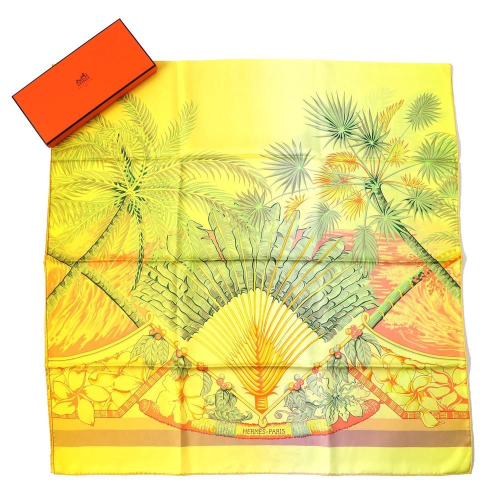 Hermes Preloved Tropical Palm Tree Silk Scarf Wo - Yellow | Yellow Scarves