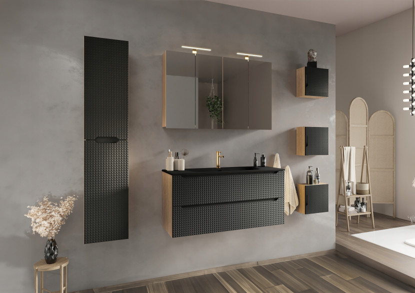 Słupek łazienkowy 170 cm CZARNY wysoki wiszący MDF 3D LUXOR