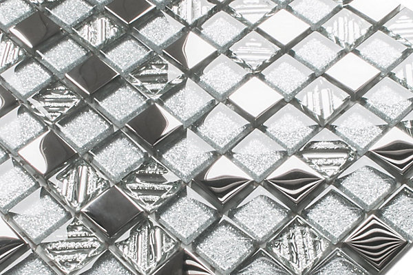 Mosaïque en verre sur filet pour salle de bain ou cuisine 30 cm x 30 cm - Silver energy