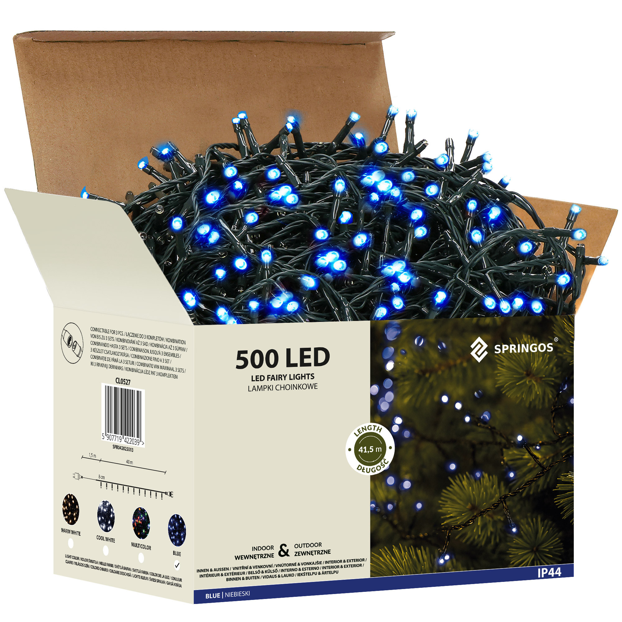 Lampki choinkowe 500 Led niebieski 41,5m oświetlenie IP44
