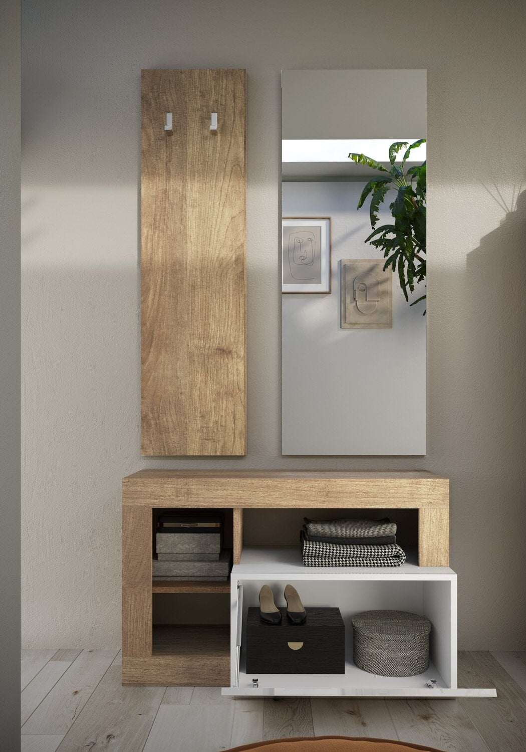 Benvenuto Design Hamburg Hoogglans Wit   Kadiz Eiken Halmeubelset