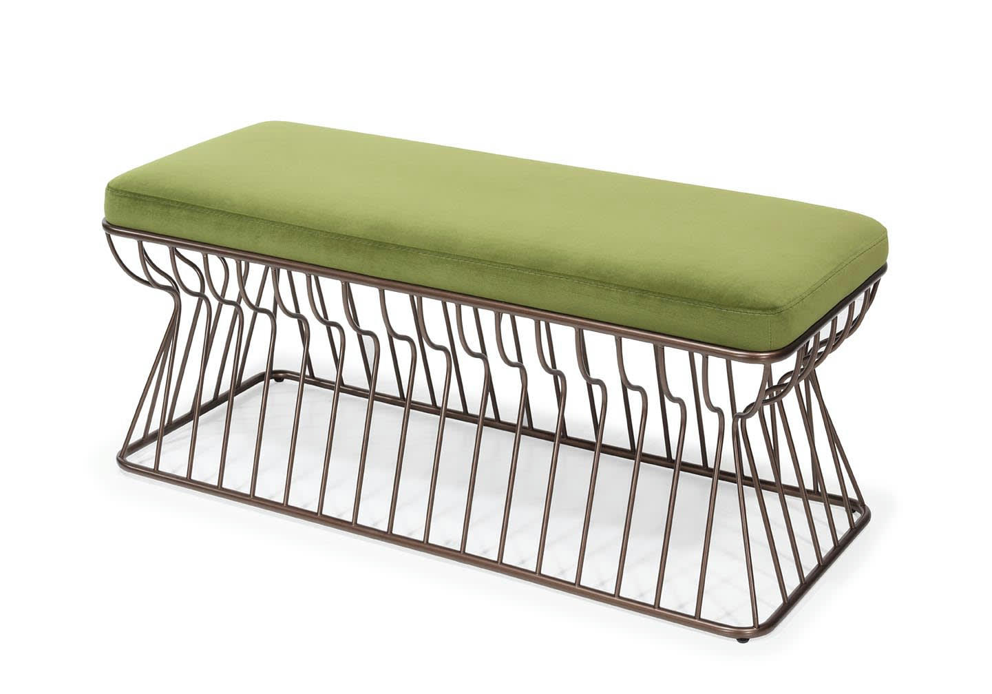 ROLHA XL - Banc en métal  bronze et velours vert