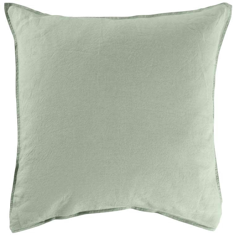 SONGE - Taie d'oreiller carrée lin-coton Eucalyptus uni vert 64x64