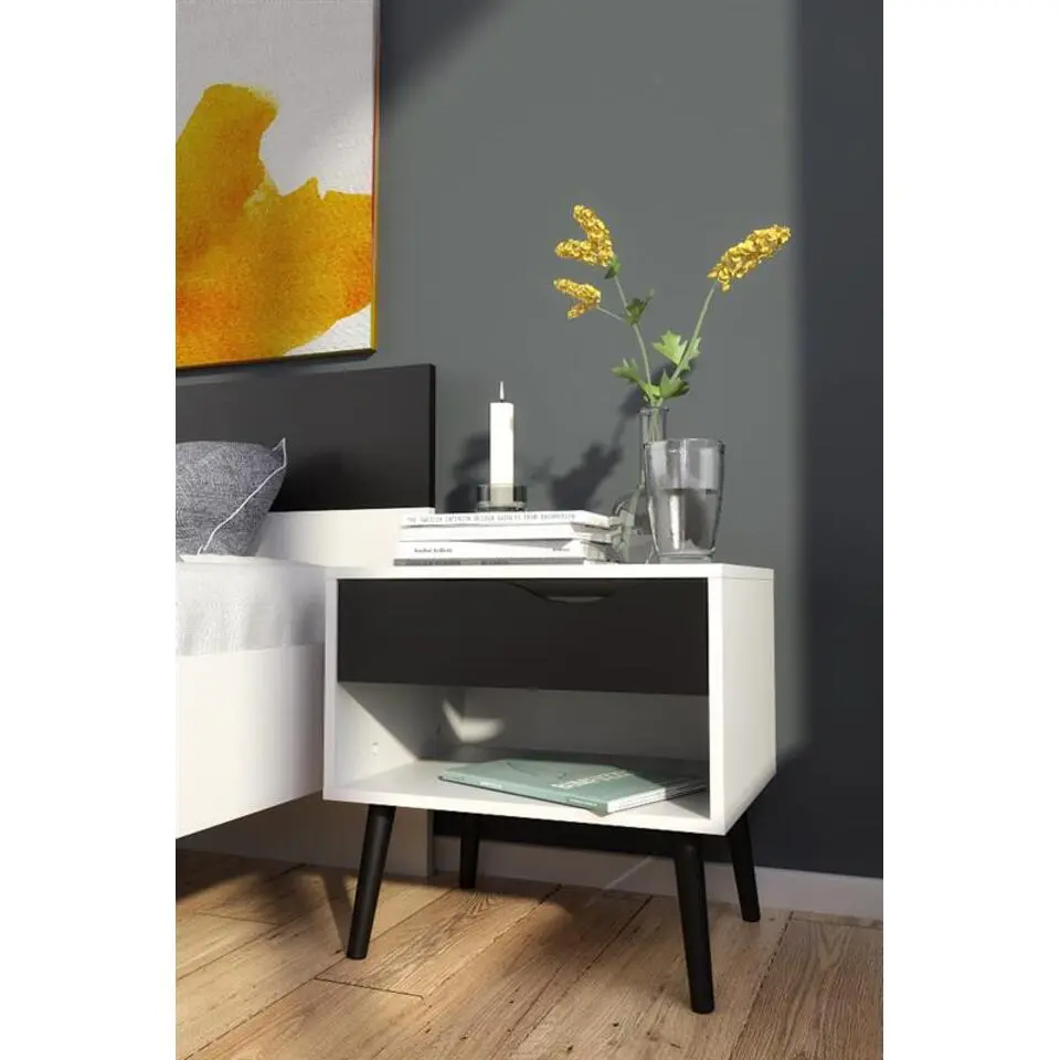 Hioshop Napoli nachtkastje zwart/wit