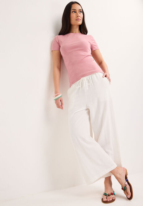 Womens Pink Fitted Crew Neck Top