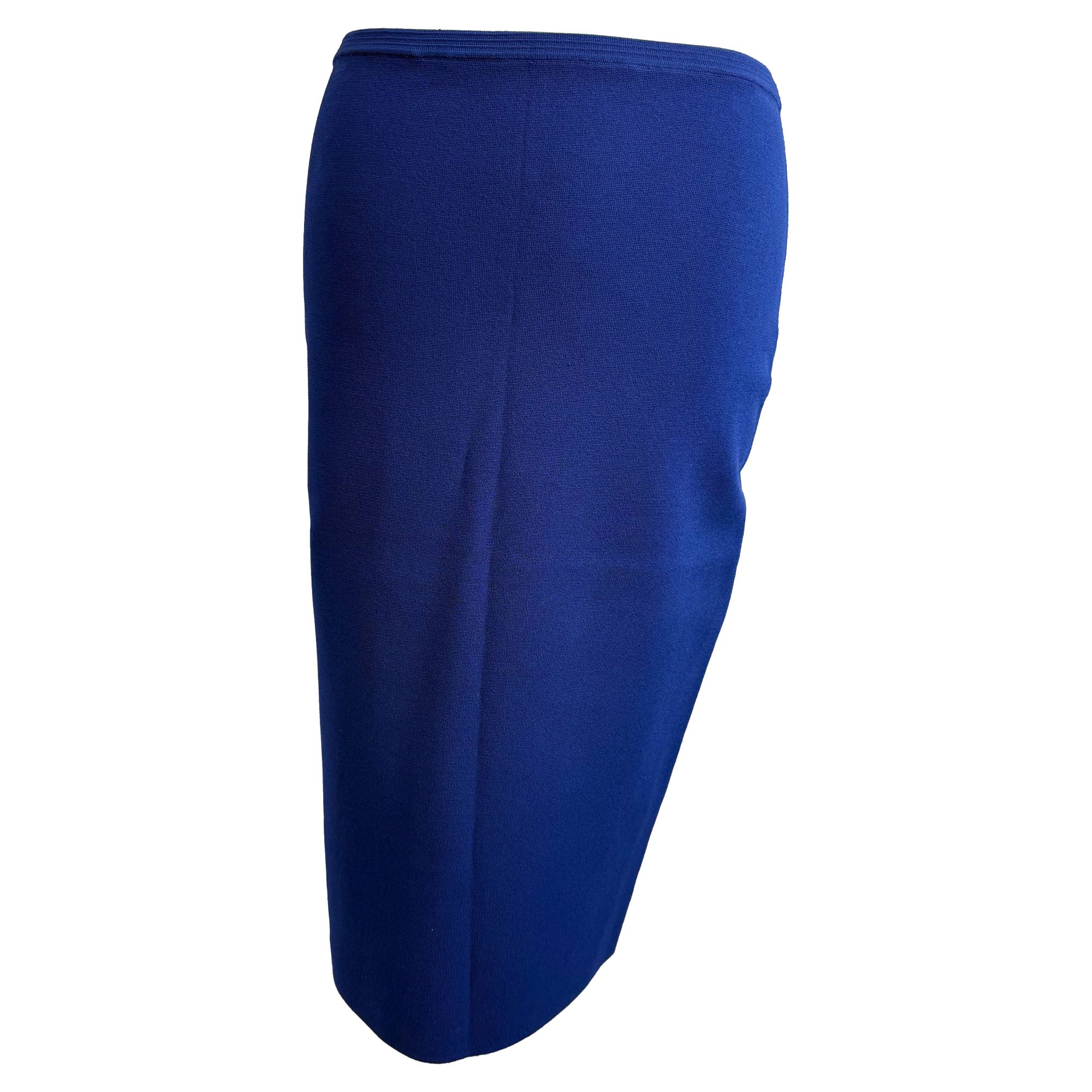 Diane Von Furstenberg Preloved Knitted Midi Pencil Skirt in Blue Viscose