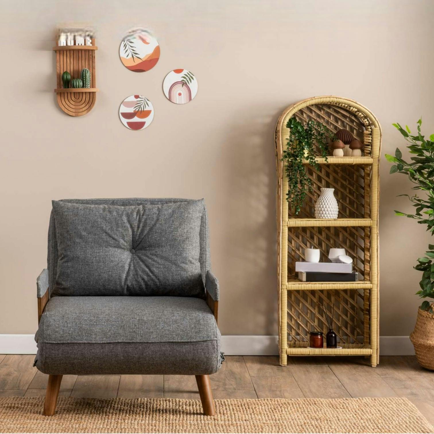 Fauteuil convertible gris chiné 1 place couchage 190 cm LOJA