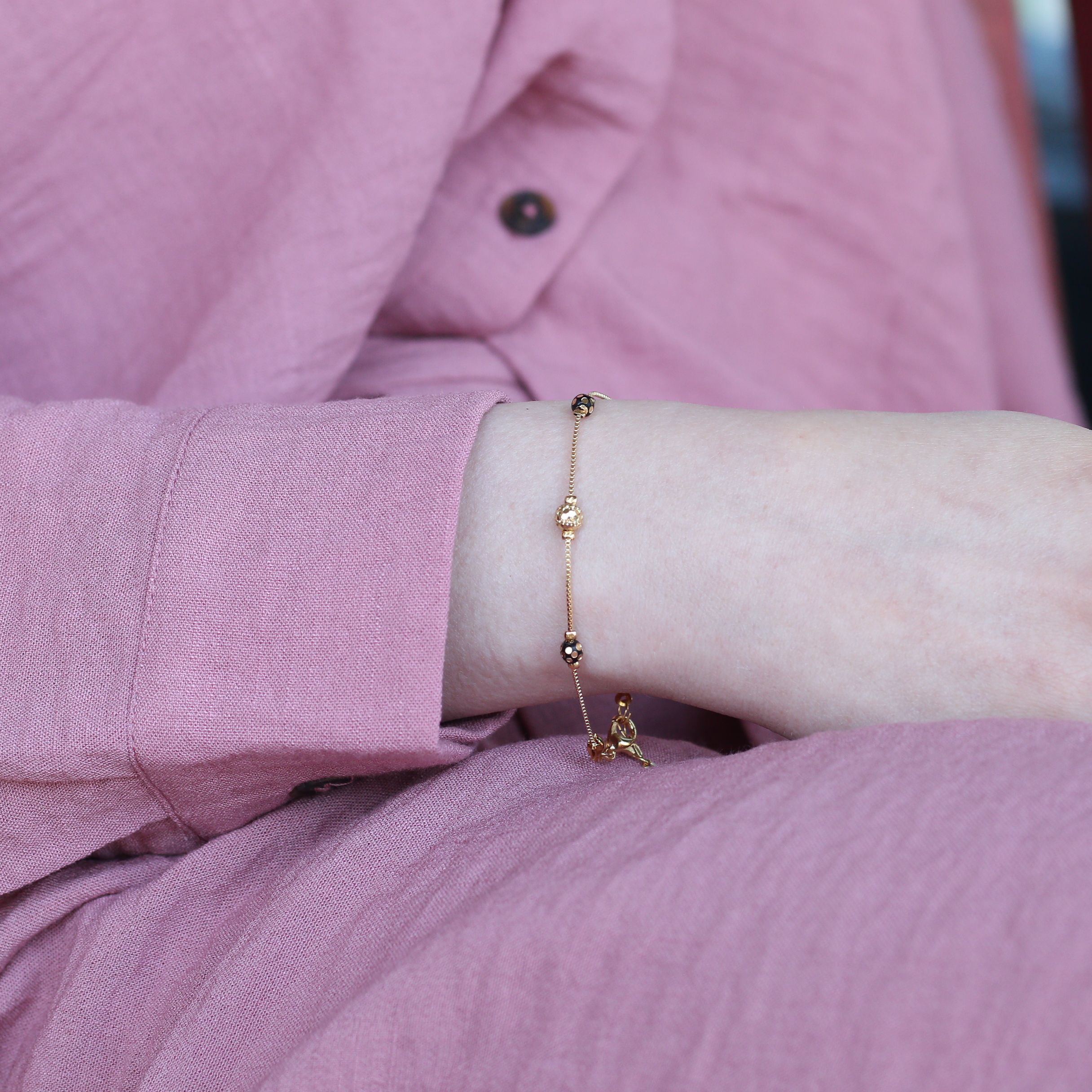 The Colourful Aura Black Golden Ball Slim Thread Minimal Bracelet
