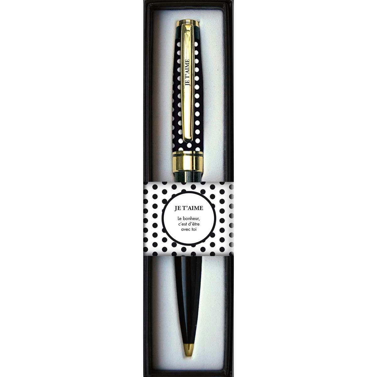 - Stylo bille noir rétractable je t'aime