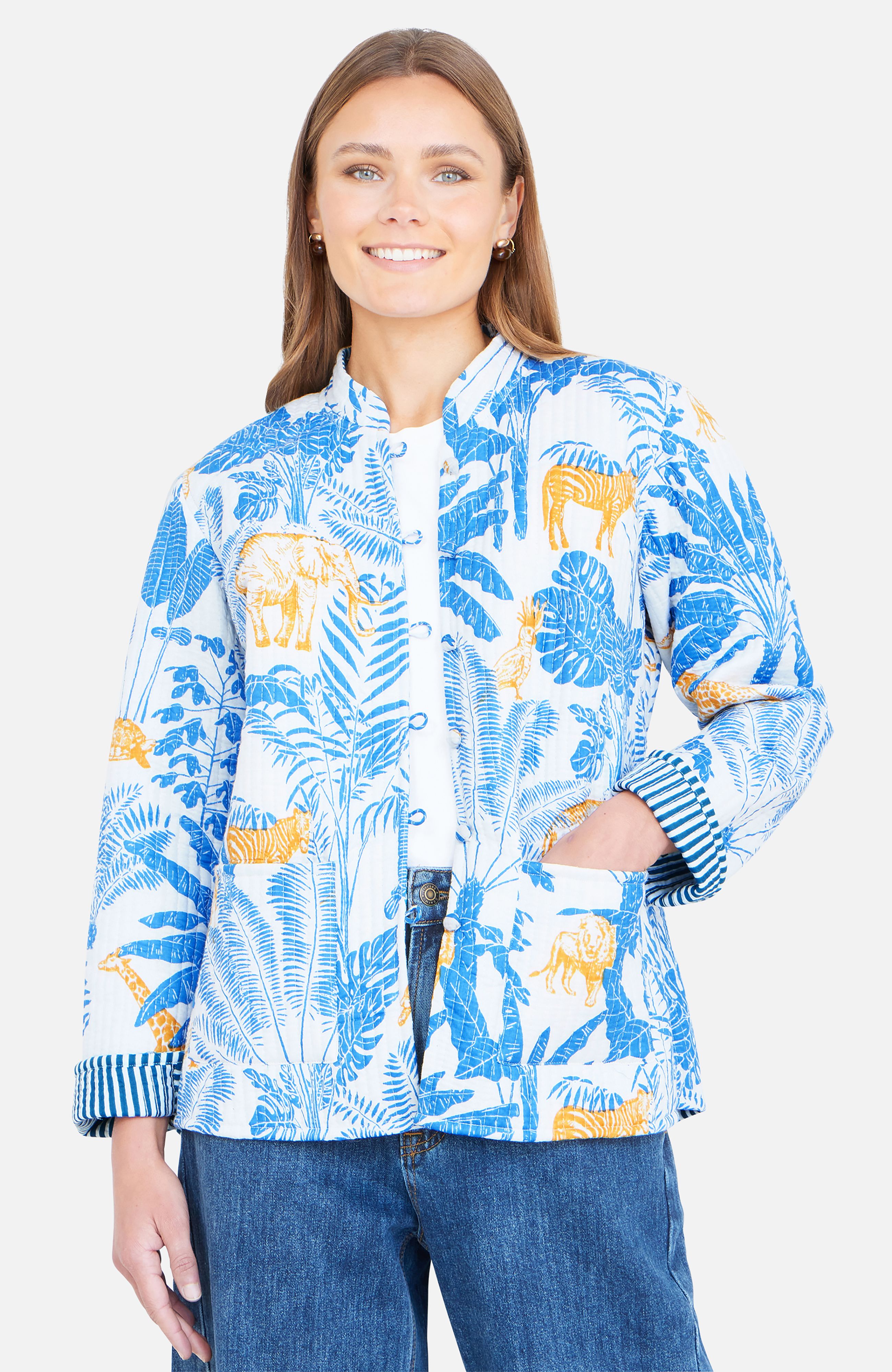 Yumi Blue Jungle Reversible Cotton Quilted Jacket
