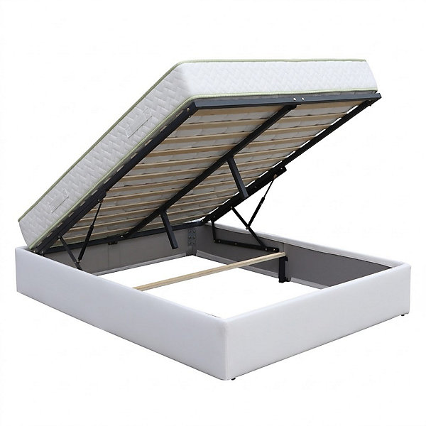 Ensemble Lit Coffre et Matelas 140x200 cm - Couleur : Blanc - Matelas Haute Densité Confort Souple