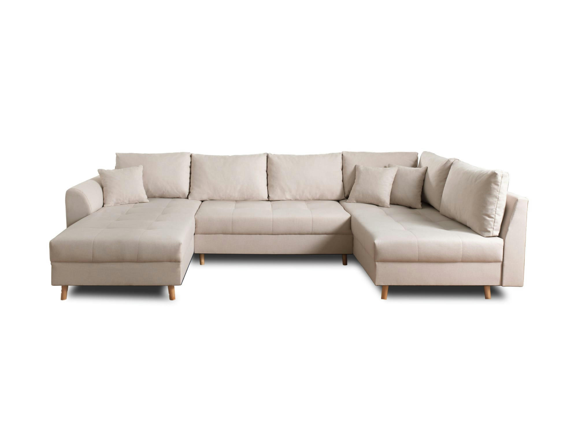 RUNE - Canapé panoramique 7 places angle droit en tissu beige