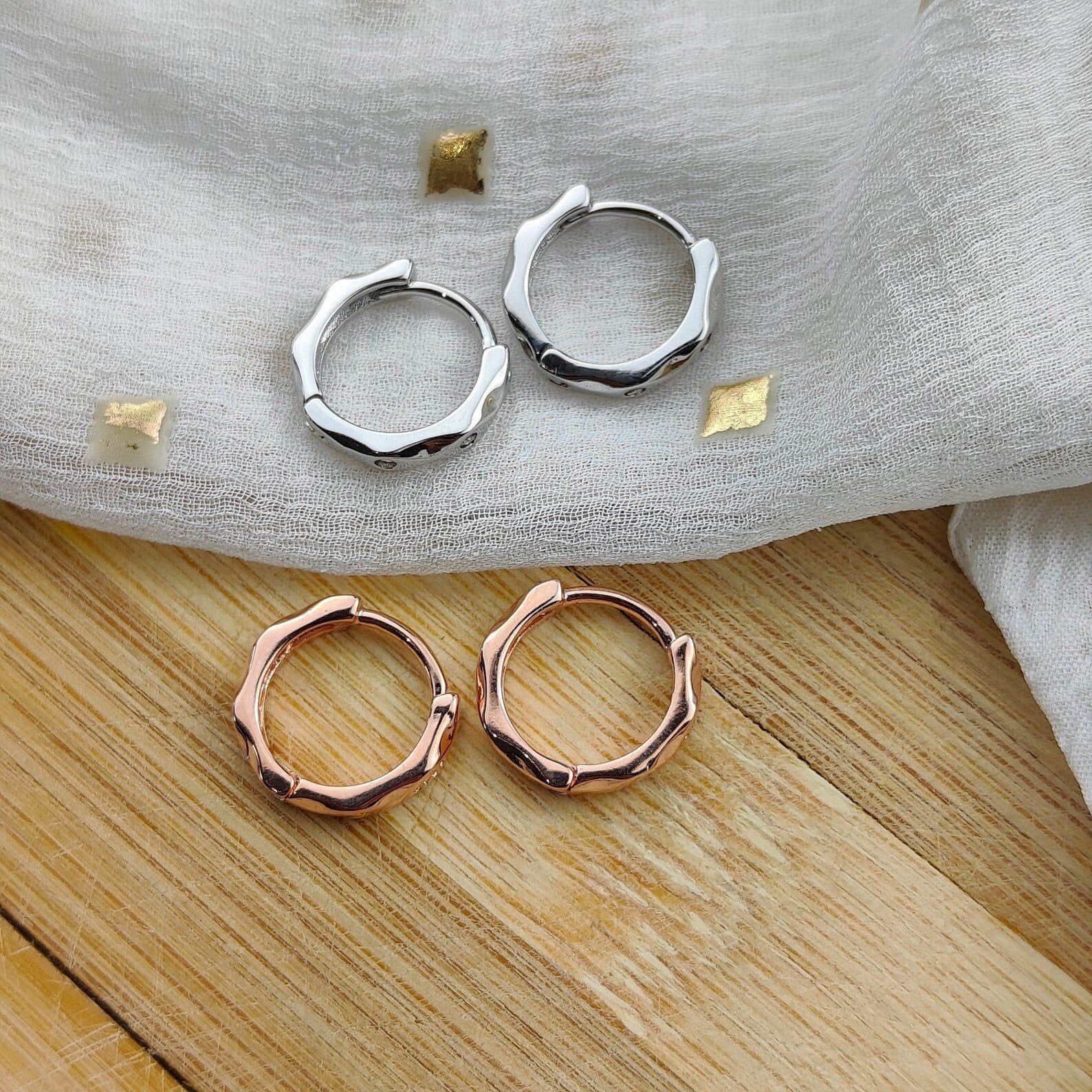 The Colourful Aura Sterling Silver Hexagon Zircon Slim Huggie Hoop Earrings