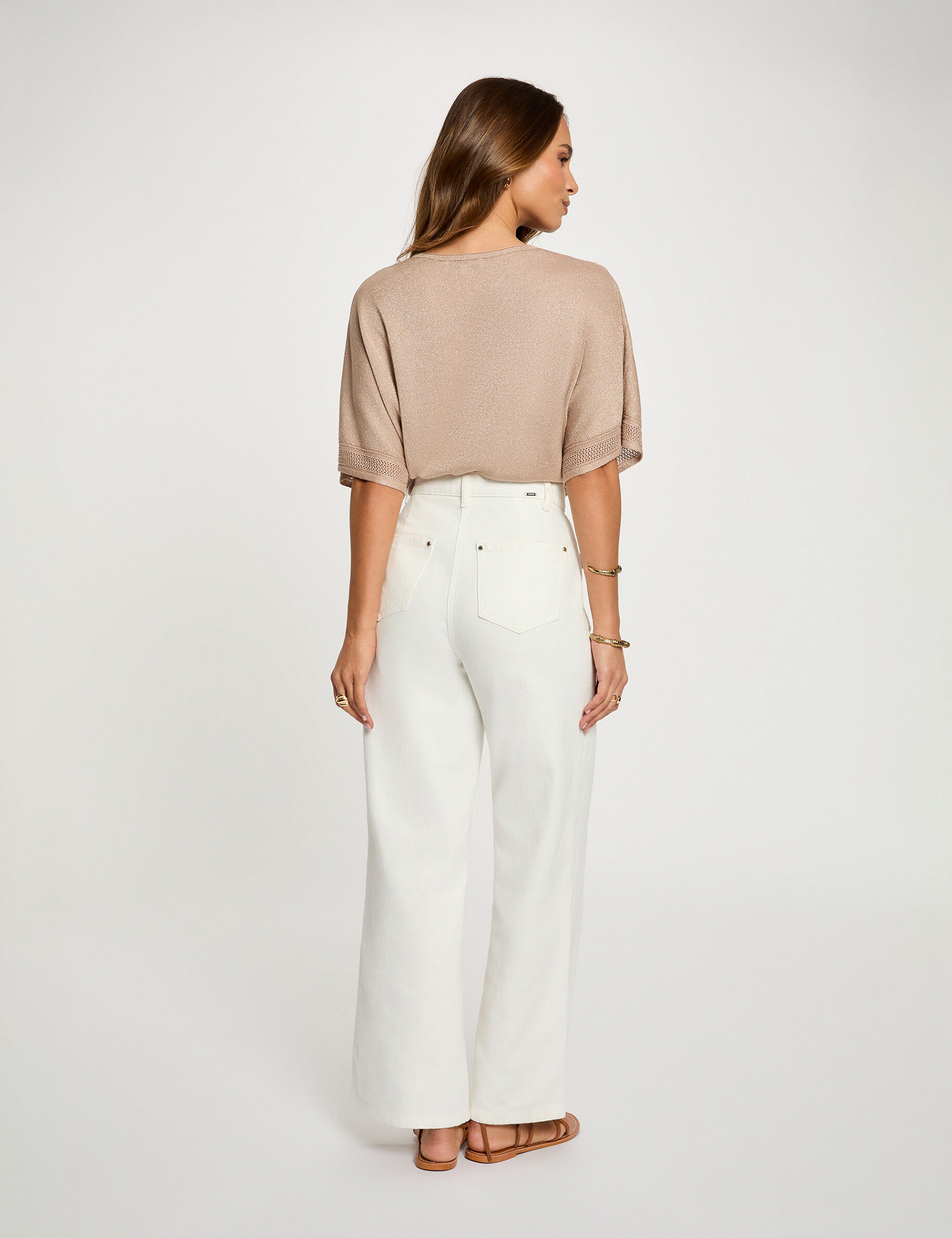 Jumper V-Neck Short Sleeves Taupe Women