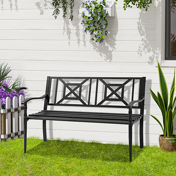 Banc de jardin OUTSUNNY 2 personnes en fer noir longueur 128 cm