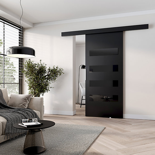MINIO go for it, porte coulissante PRIM F 86 cm, Noir / noir / éléments décoratifs-noir / poignée noire