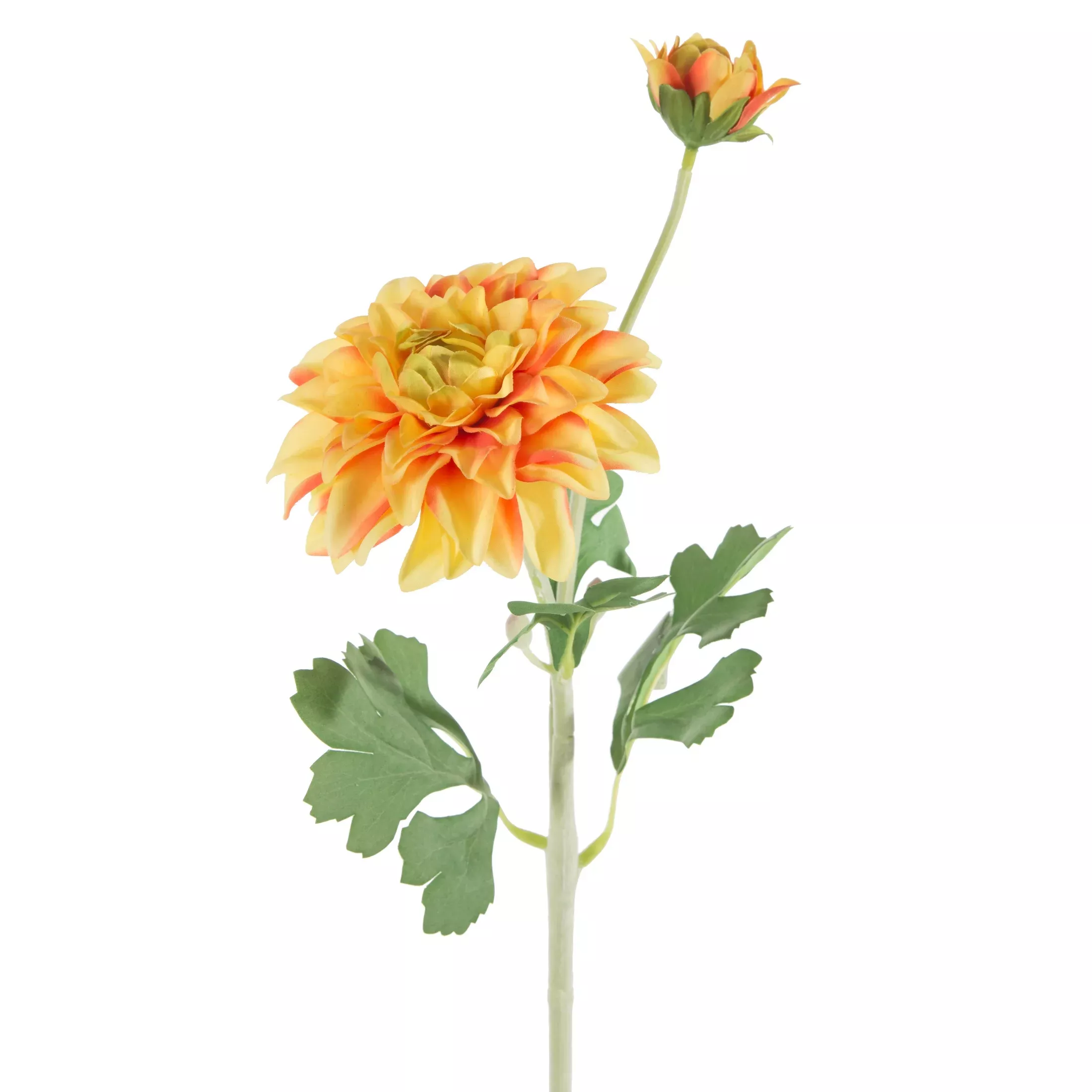 Kwiat sztuczny dalia żółto, zielony 57 cm