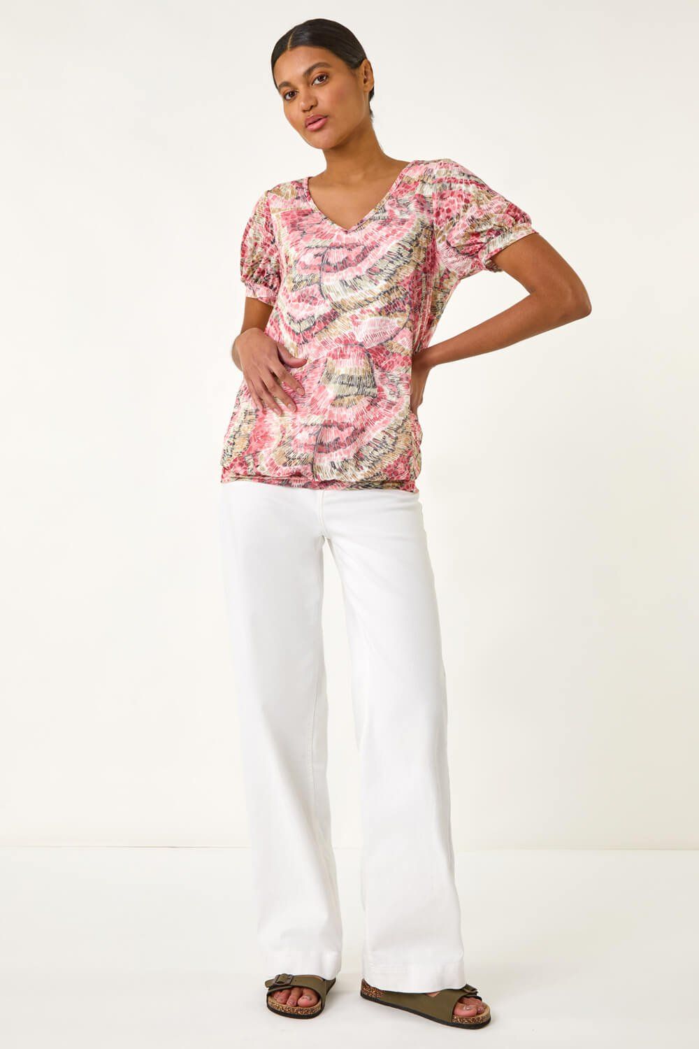 Roman Animal Print Burnout Blouson Top