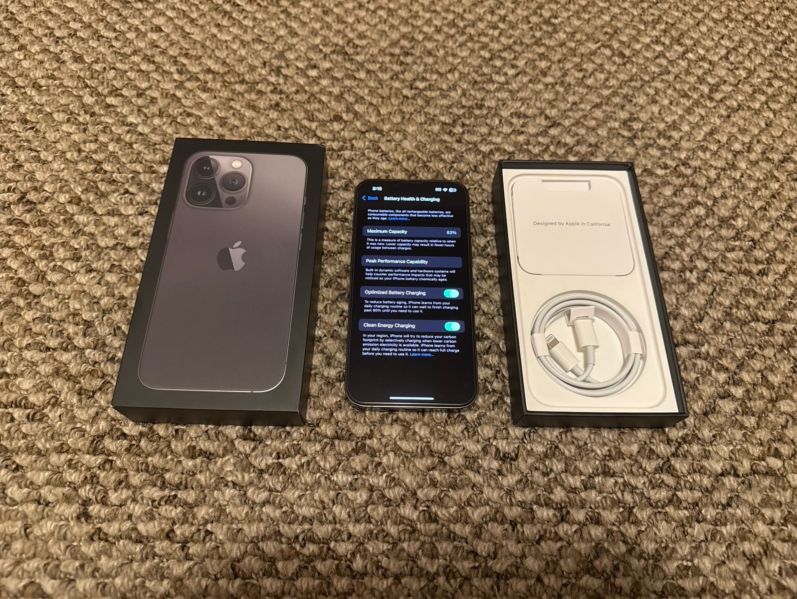 iPhone 13 Pro Unlocked 128 GB in Graphite with Case and Original Charger