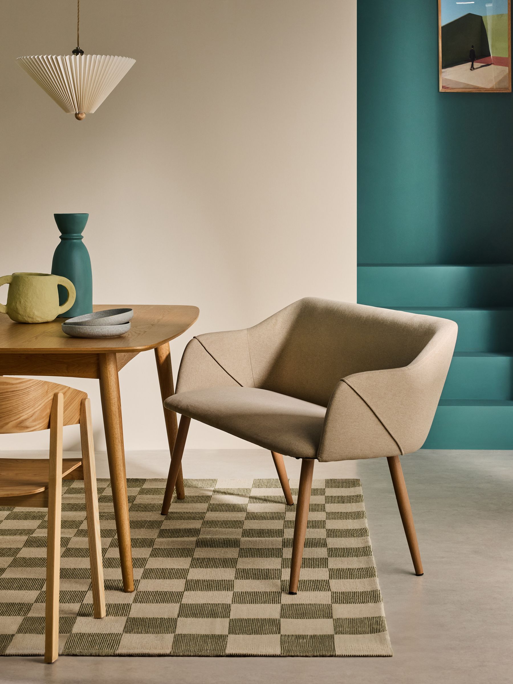 Lule Dining Bench in Ecru Marl and Oak Effect Legs