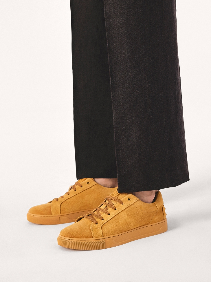 Suede lace-up sneakers with studded details